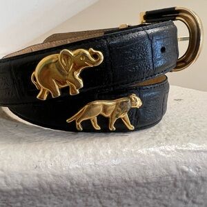 Black Leather Belt with Gold Animal Accents